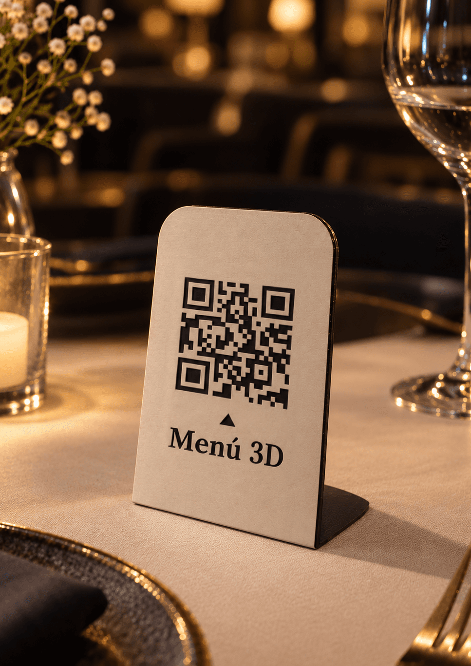Tarjeta con código QR sobre la mesa de un restaurante